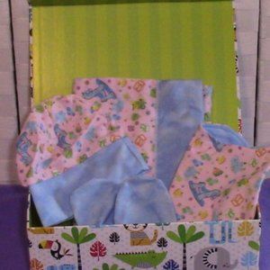 Rocking Horse Baby Gift Basket with coordinating items.